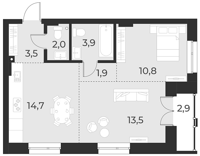 Планировка 2-к.кв 50.30 м² в ЖК «Русское солнце»