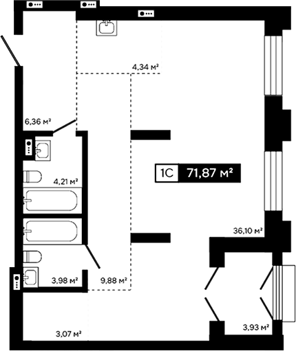 Планировка студии 67.94 м² в ЖК «Платина»