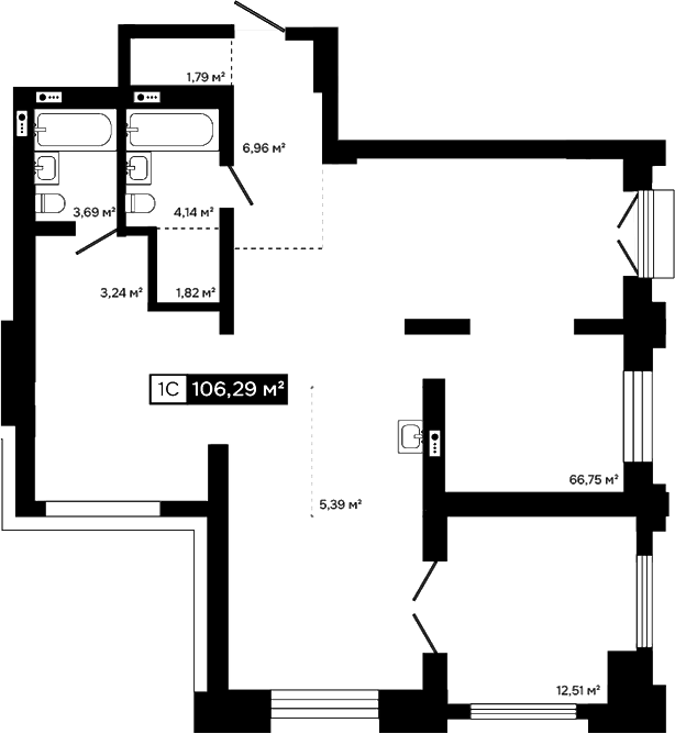 Планировка студии 93.78 м² в ЖК «Платина»