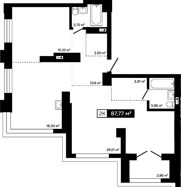 Планировка 2-к. квартира 83.91 м² в ЖК «Платина»