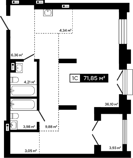 Планировка студии 67.92 м² в ЖК «Платина»