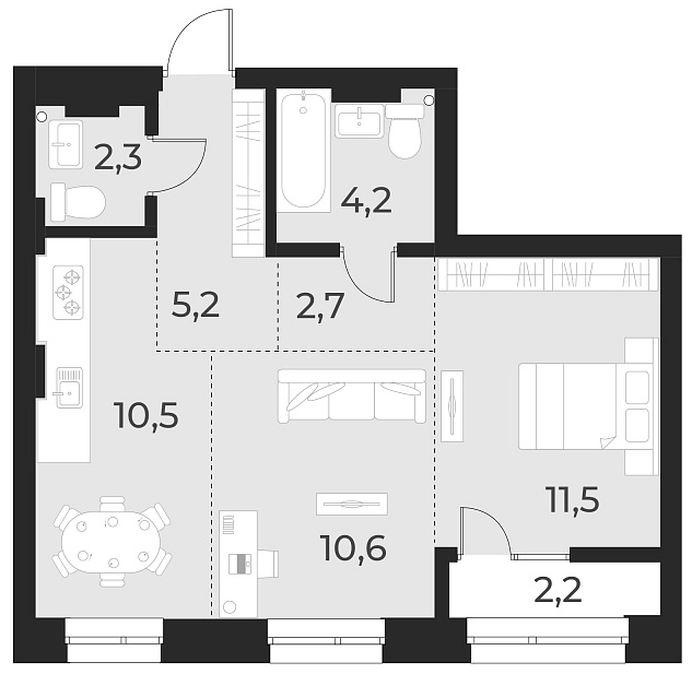 Планировка 2-к. квартира 47.00 м² в ЖК «Русское солнце»