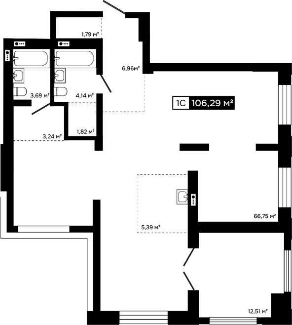 Планировка 2е-к.кв 106.29 м² в ЖК «Платина»