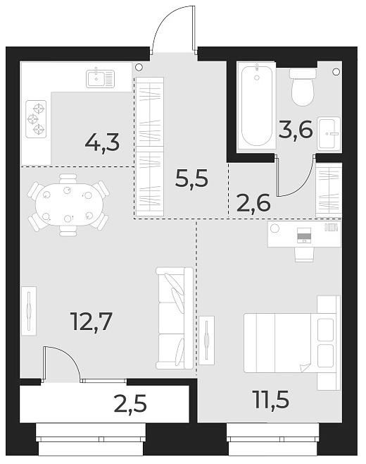 Планировка 2е-к. квартира 40.20 м² в ЖК «Русское солнце»