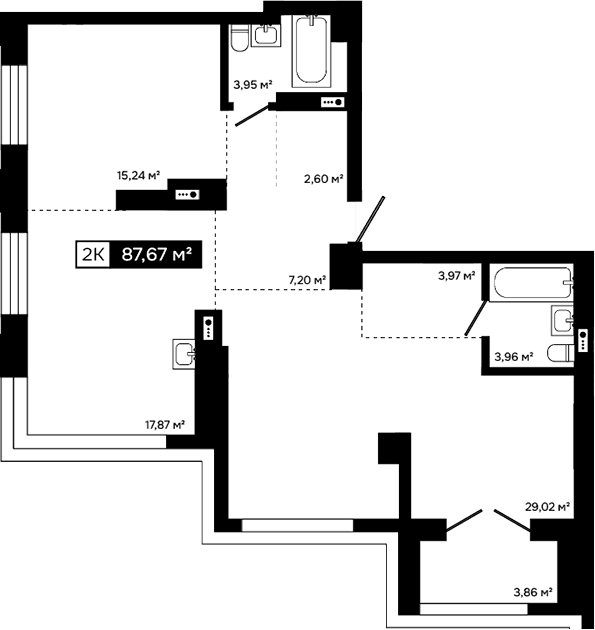 Планировка 2-к. квартира 83.81 м² в ЖК «Платина»