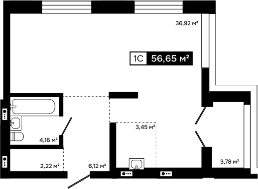 Планировка студии 52.87 м² в ЖК «Платина»
