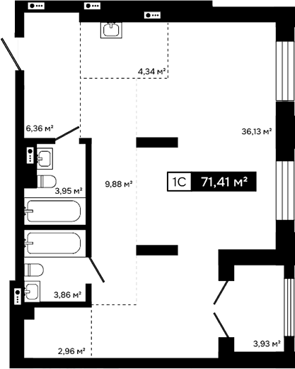 Планировка студии 67.48 м² в ЖК «Платина»