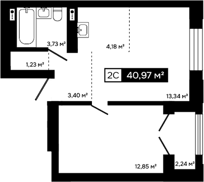 Планировка 2е-к.кв 38.73 м² в ЖК «Платина»