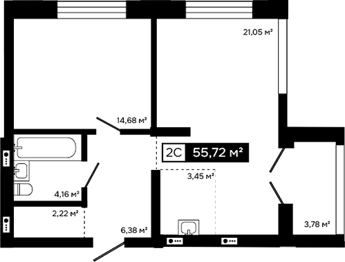 Планировка 2е-к.кв 51.94 м² в ЖК «Платина»