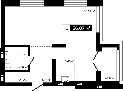 Планировка студии 52.87 м² в ЖК «Платина»