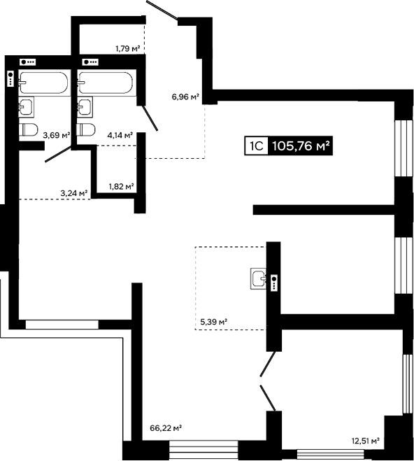 Планировка 2е-к.кв 105.76 м² в ЖК «Платина»