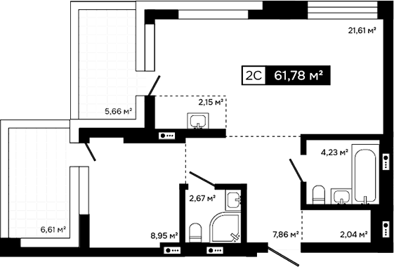 Планировка 2е-к.кв 49.51 м² в ЖК «Платина»
