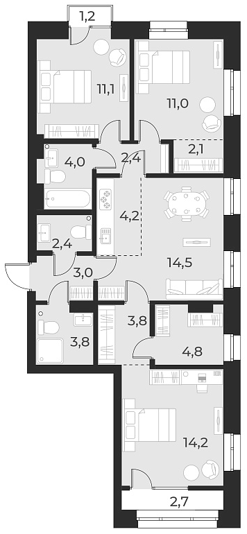 Планировка 4е-к. квартира 81.30 м² в ЖК «Русское солнце»