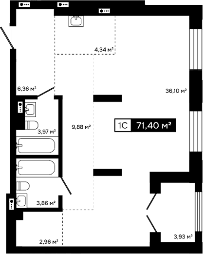 Планировка студии 67.47 м² в ЖК «Платина»