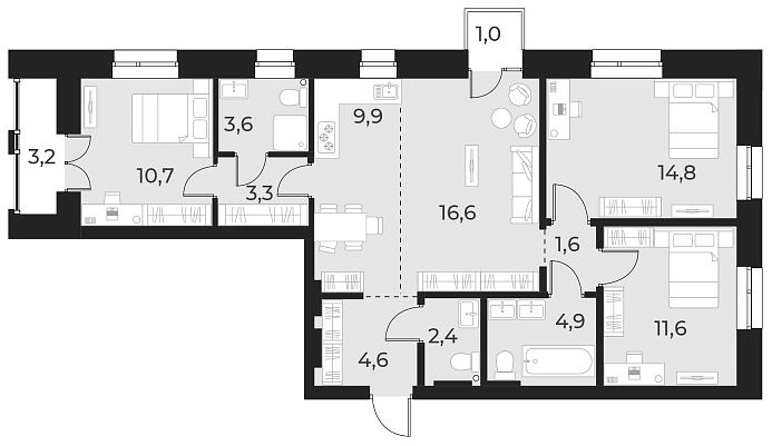 Планировка 4е-к. квартира 84.00 м² в ЖК «Русское солнце»