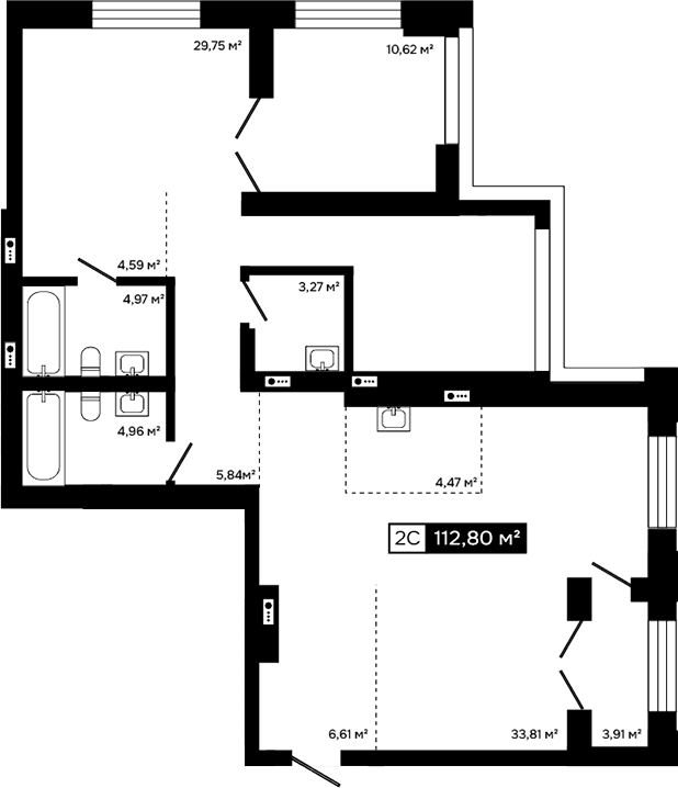 Планировка 2е-к.кв 108.89 м² в ЖК «Платина»