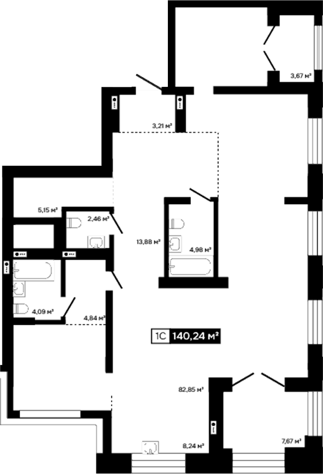 Планировка студии 128.90 м² в ЖК «Платина»
