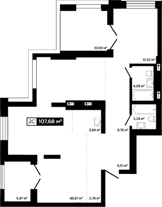 Планировка 2е-к.кв 102.21 м² в ЖК «Платина»