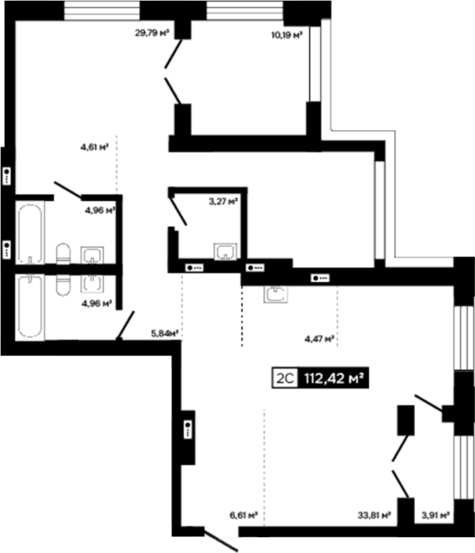 Планировка 2е-к. квартира 108.51 м² в ЖК «Платина»
