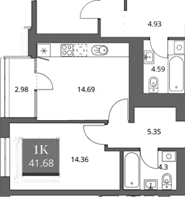 Планировка 2е-к.кв 57.55 м² в ЖК «Беринг»