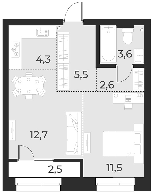 Планировка 2е-к. квартира 40.20 м² в ЖК «Русское солнце»