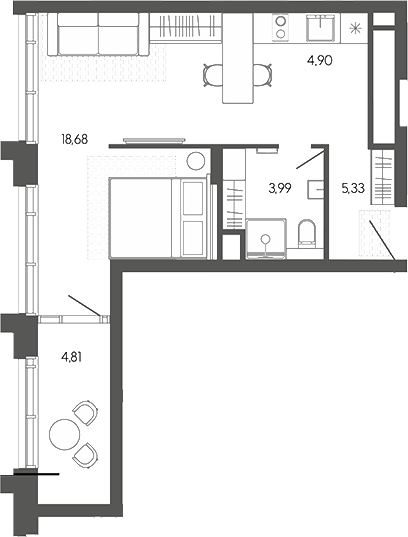Планировка студии 32.90 м² в ЖК «Искра. Барнаул»
