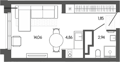 Планировка студии 23.71 м² в ЖК «Искра. Барнаул»