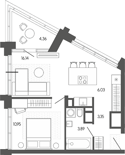 Планировка 2е-к.кв 40.36 м² в ЖК «Искра. Барнаул»