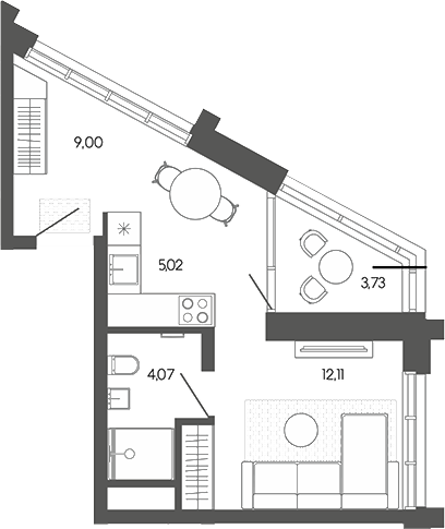 Планировка 1-к.кв 30.20 м² в ЖК «Искра. Барнаул»