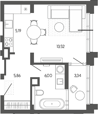 Планировка студии 30.57 м² в ЖК «Искра. Барнаул»