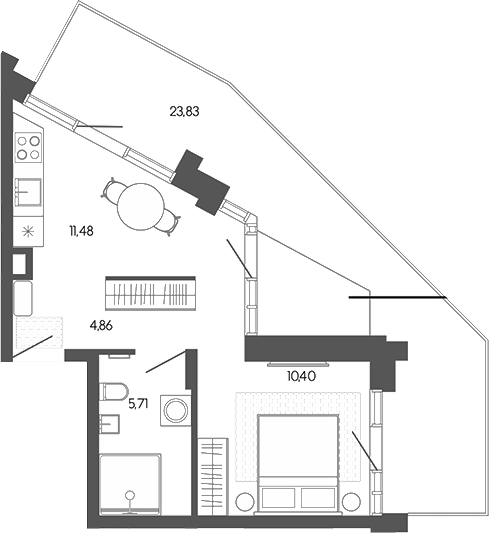 Планировка 1-к.кв 32.45 м² в ЖК «Искра. Барнаул»
