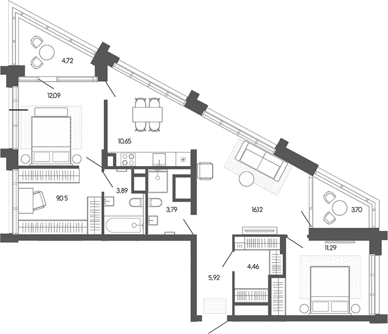 Планировка 3е-к.кв 77.26 м² в ЖК «Искра. Барнаул»