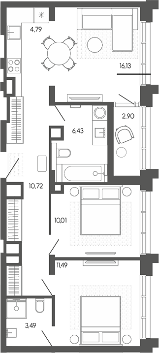 Планировка 3е-к.кв 63.06 м² в ЖК «Искра. Барнаул»