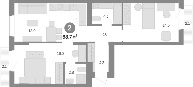 Планировка 2-к.кв 64.50 м² в ЖК «Лебедевский»
