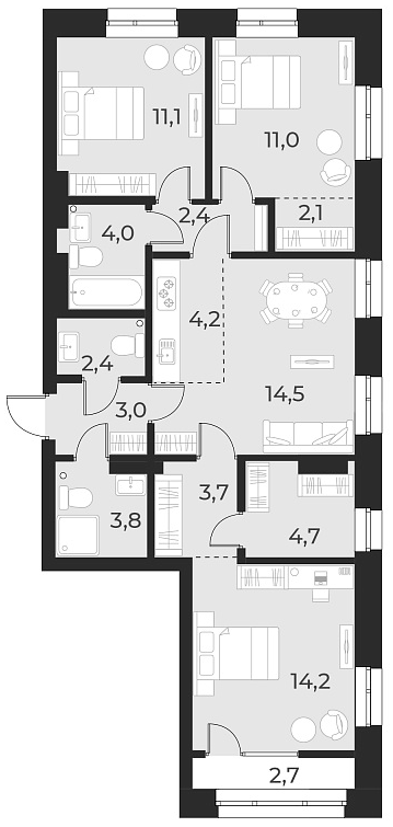 Планировка 4е-к. квартира 81.10 м² в ЖК «Русское солнце»