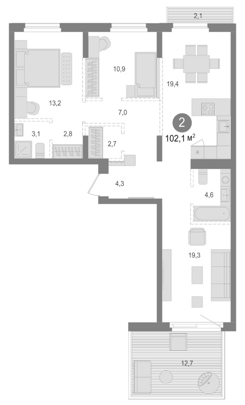 Планировка 3-к.кв 87.30 м² в ЖК «Лебедевский»
