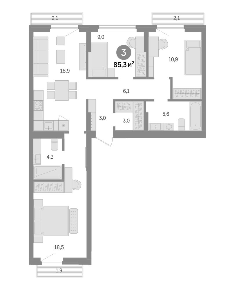 Планировка 3-к.кв 79.20 м² в ЖК «Лебедевский»