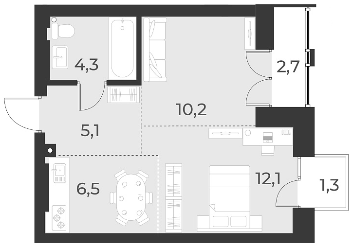 Планировка 2-к. квартира 38.20 м² в ЖК «Русское солнце»