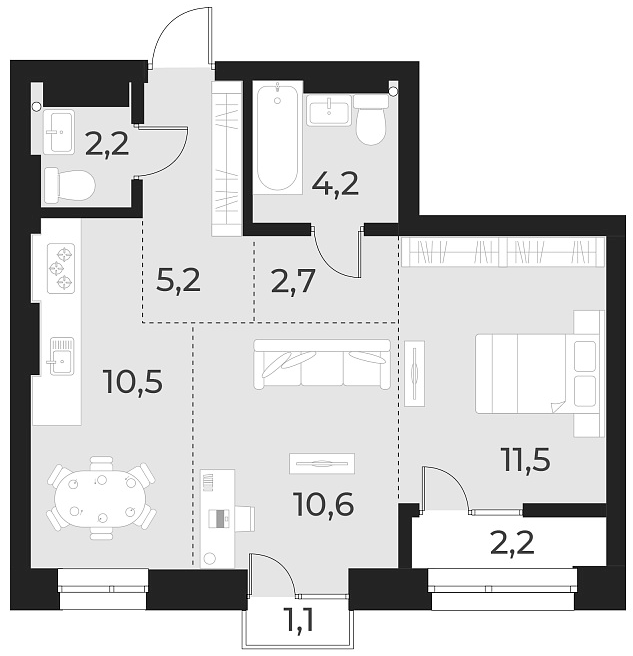 Планировка 2-к. квартира 46.90 м² в ЖК «Русское солнце»