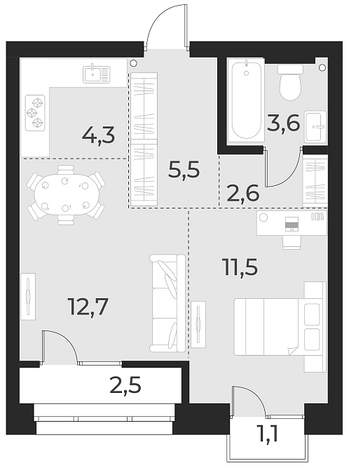 Планировка 2е-к. квартира 40.20 м² в ЖК «Русское солнце»