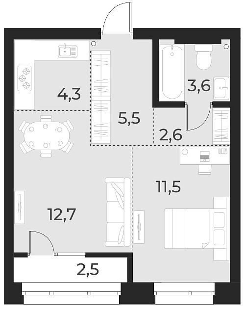Планировка 2е-к. квартира 40.20 м² в ЖК «Русское солнце»