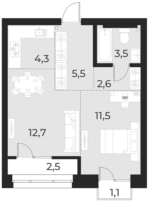Планировка 2е-к. квартира 40.10 м² в ЖК «Русское солнце»