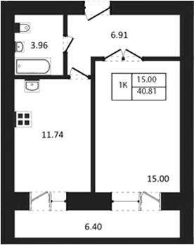 Планировка 1-к.кв 37.61 м² в ЖК «Дивногорский»