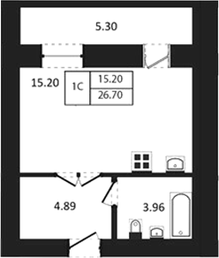 Планировка студии 24.05 м² в ЖК «Дивногорский»
