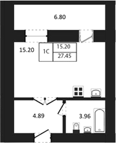 Планировка студии 24.05 м² в ЖК «Дивногорский»