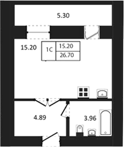 Планировка студии 24.05 м² в ЖК «Дивногорский»
