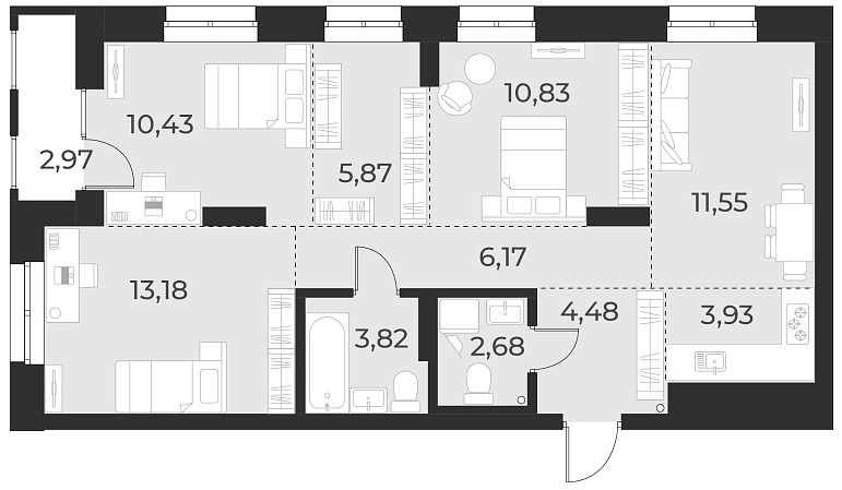 Планировка 4е-к. квартира 72.90 м² в ЖК «Русское солнце»