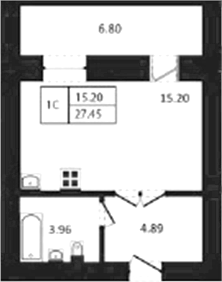 Планировка студии 24.05 м² в ЖК «Дивногорский»