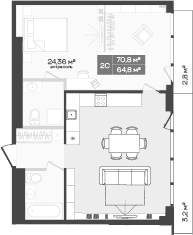 Планировка студии 70.80 м² в ЖК «Freedom»