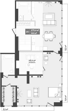 Планировка студии 278.60 м² в ЖК «Freedom»